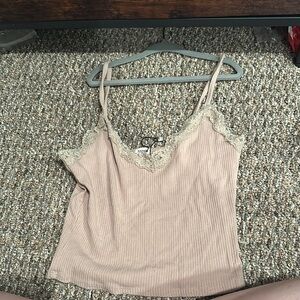 Women's Lace Trim Ribbed cropped Tank Top